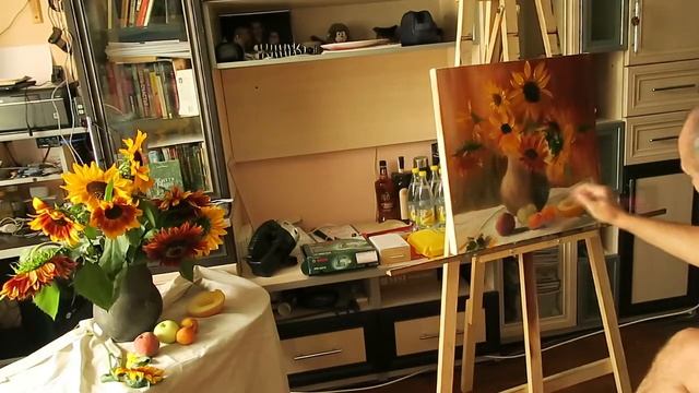 Подсолнух. Рисуем маслом на холсте. смотреть онлайн