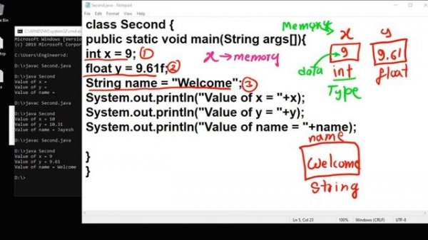 Lect 03 Declaration, initialization, display of variable in Java in Hindi