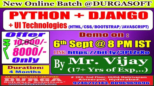 PYTHON + DJANGO + UI Technologies Online Training @ DURGASOFT смотреть онлайн