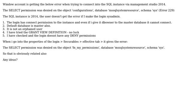 The SELECT permission was denied on the object 'configurations', database 'mssqlsystemresource',... смотреть онлайн