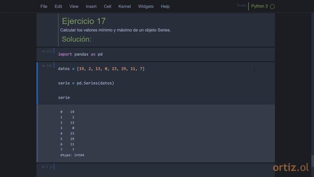 Pandas - Ejercicio 17: Calcular los Valores Mínimo y Máximo de un Objeto Series смотреть онлайн