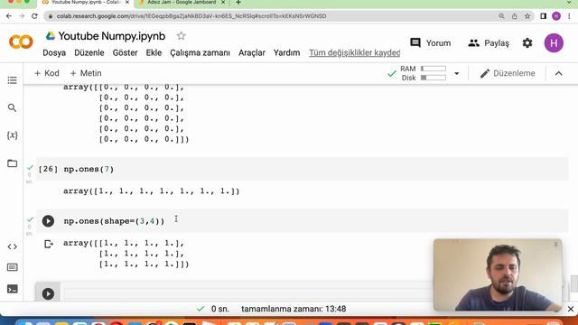 13 - Numpy ones , zeros ve full Metotları Kullanımı смотреть онлайн