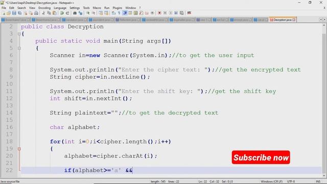 Caesar Cipher Decryption program in Java. смотреть онлайн