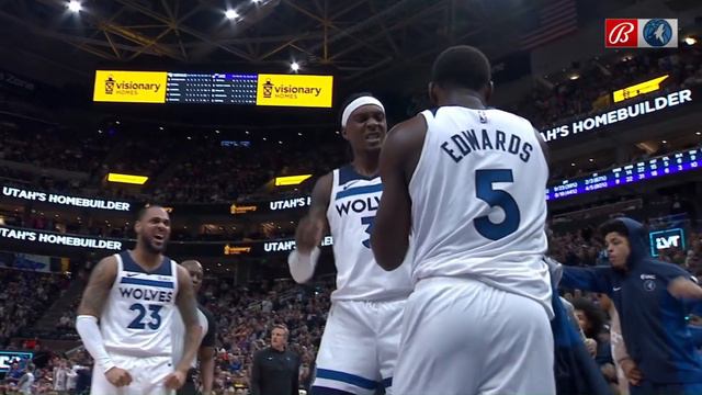 ANTHONY EDWARDS HUGE SLAM DUNK of the year over john collins, both injured, full replay all angles смотреть онлайн