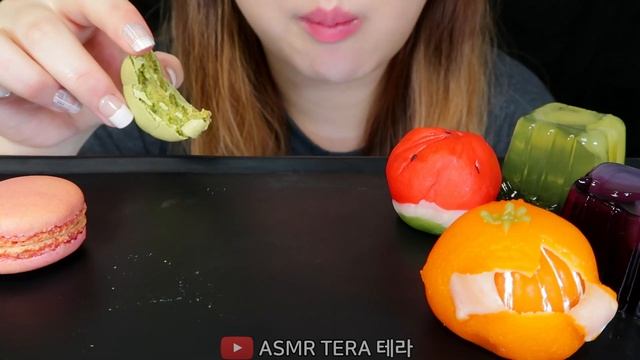 ASMR FRUIT RICE CAKES (WAGASHI)???, MACARONS, FRUIT PUDDINGS Mukbang Eating Sounds