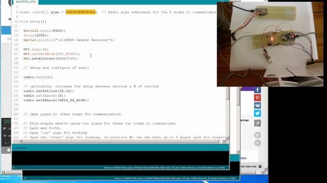 NRF24L01 подключение к ESP8266,STM32F103C8T6 в среде Arduino IDE смотреть онлайн