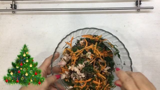 Салат с корейской морковью и грибами. К новогоднему столу. смотреть онлайн
