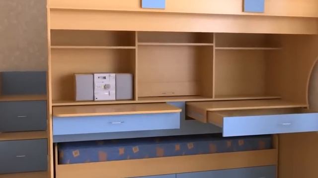 Детская двухъярусная выдвижная кровать Дуэт-4 (бук/синий) смотреть онлайн