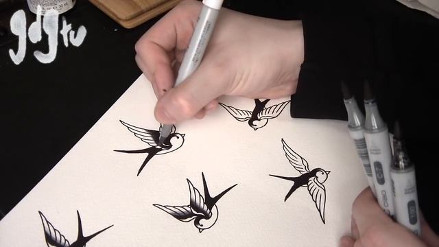 Old School Swallow / Sparrow Tattoo Flash Shading and Colouring смотреть онлайн