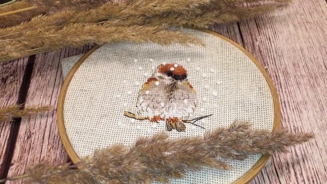 Воробушек. Риолис. Готовая работа. Вышивка крестом. смотреть онлайн