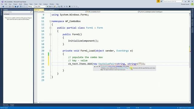 Visual Studio 2017 - Windows Forms - ComboBox - insert items and read selected смотреть онлайн
