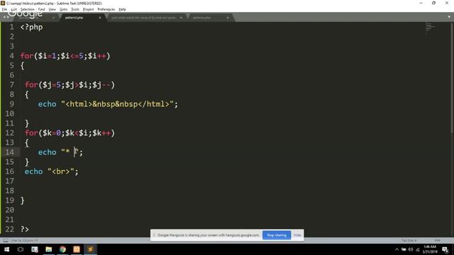 print patterns (STARS TRIANGLES ,PYRAMID etc. ) in PHP[Part-2] смотреть онлайн