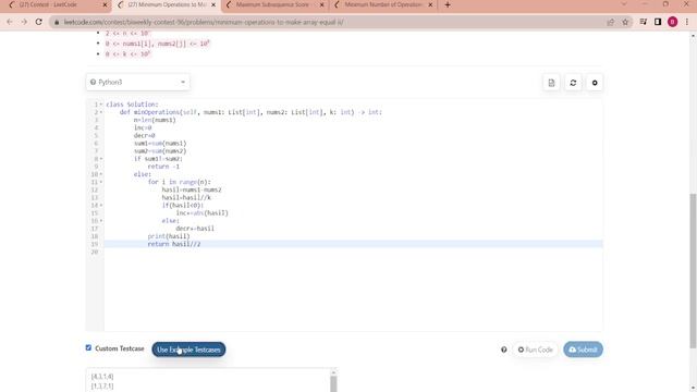Leetcode Biweekly Contest 96 | Minimum Operations to Make Array Equal II | Python смотреть онлайн