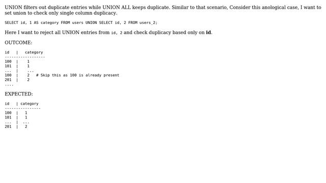 Databases: Postgresql Union: Do not repeat based on 1 column only смотреть онлайн