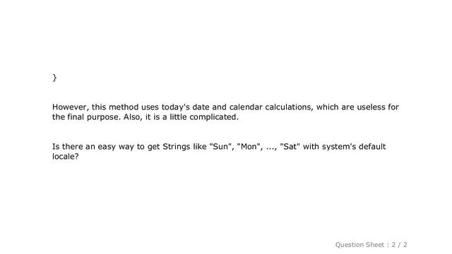Android : In Java, how to get strings of days of week (Sun, Mon, ..., Sat) with system's default Lo смотреть онлайн
