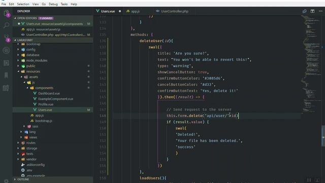 Delete User with Ajax Request and SweetAlert Modal in Laravel and Vuejs смотреть онлайн