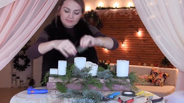 Новогодняя композиция со свечами ☆флористика и декор☆ смотреть онлайн
