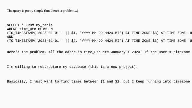 Find rows between two timestamps -- timezone conversion problems смотреть онлайн