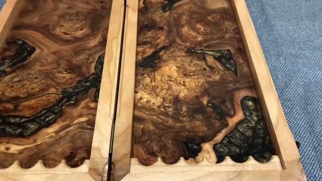 заливные нарды. обзор. кап карагача+ эпоксидная смола. результат работы. массив дерева