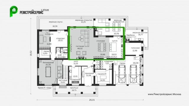 Проект дома в стиле Райта. Дом с гаражом, сауной, террасой и лоджиями. Архион М-399 смотреть онлайн