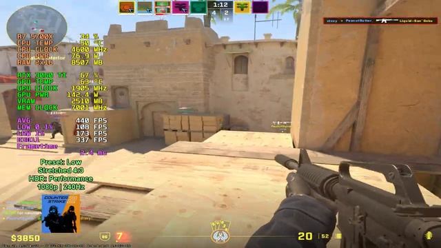 Counter-Strike 2 RTX 3060 TI Ryzen 7 5700X Low Settings 1280x960 Stretched GAMING TEST 2024 CS2 CS смотреть онлайн