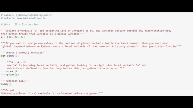 Quiz:12 - global and local variable concept | Quiz With Solution | Python Quiz Series смотреть онлайн