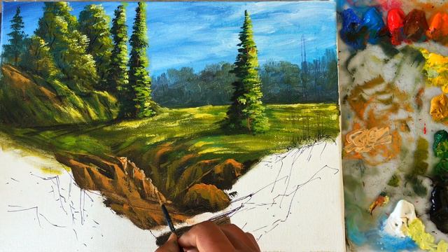 Easy Landscape Painting | Step By Step Painting Tutorial | How to Paint Landscape| Scenery Landscap смотреть онлайн