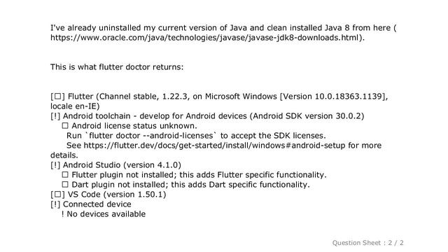 Windows : Flutter Doctor --android-licenses : Exception in thread "main" java.lang.NoClassDefFoundE смотреть онлайн