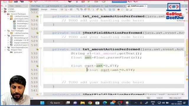 32. Add fees Page Amount and GST Calculation in Java Project Fees Management by Vikas Singh in Hind смотреть онлайн