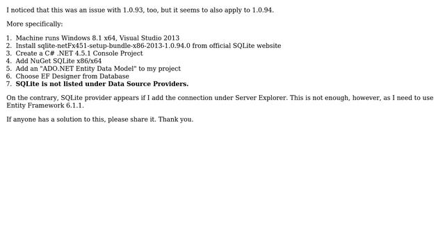 SQLite 1.0.94 does not appear on EDM Providers смотреть онлайн