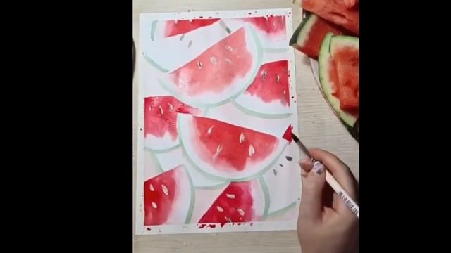 Как легко нарисовать арбуз? МАСТЕР-КЛАСС по рисованию АРБУЗНЫХ ДОЛЕК АКВАРЕЛЬЮ! Легко и просто! смотреть онлайн