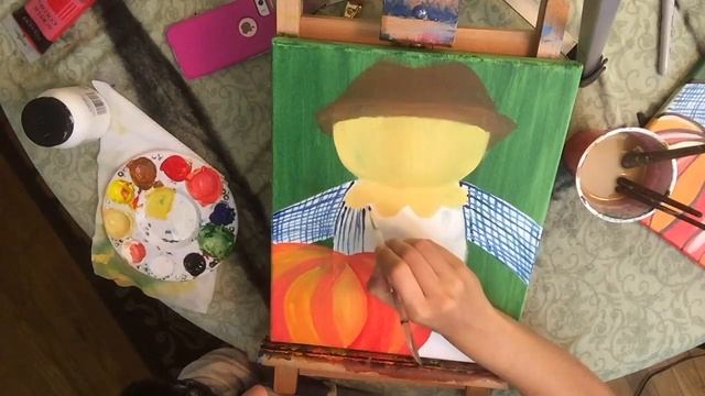 Scarecrow And Pumpkins Step-by-Step Acrylic Painting Tutorial For Beginners