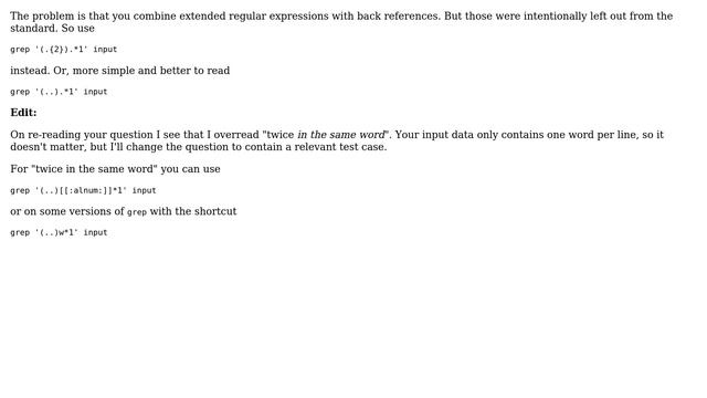 Unix & Linux: grep for letter pair occurring twice in same word (3 Solutions!!) смотреть онлайн