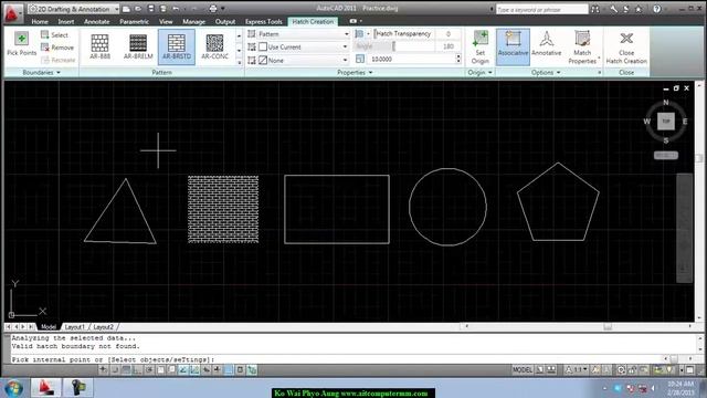 Hatch AutoCAD 2011 Lesson-44 | Autocad Myanmar | Myanmar AutoCad | AutoCad မြန်မာသင်ခန်းစာ смотреть онлайн