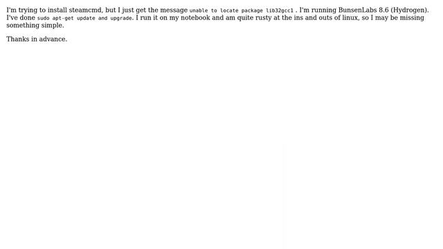 Problems installing steamcmd - unable to locate package lib32gcc1 смотреть онлайн