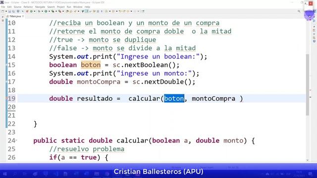 Metodo return que devuelve un boolean si es true duplica el monto sino divide en JAVA PARTE 2/2 смотреть онлайн