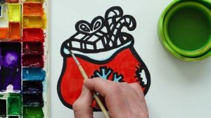 Рисуем Мешок Деда Мороза с подарками фломастерами. Рисование для детей