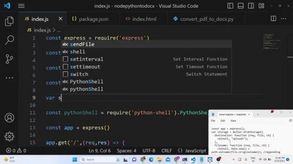 Node.js Express Project to Export PDF to Word DOCX Using pdf2docx Library in Browser Using Python