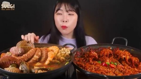 суп с морепродукты АСМР//МУКБАНГ//ЕДА//КОРЕЯ//ЗВУКИ ЕДЫ