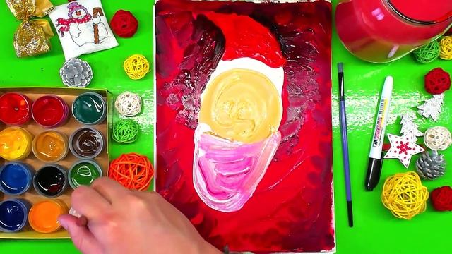 Рисуем КРАСКАМИ нашего ДЕДА МОРОЗА для детей смотреть онлайн