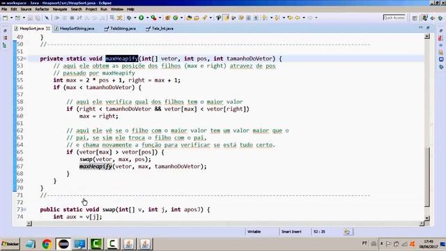 HeapSort com inteiros e Strings (Java). смотреть онлайн