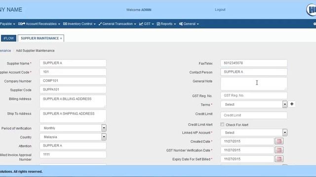 HI ACCOUNTS - SUPPLIER MAINTENANCE смотреть онлайн
