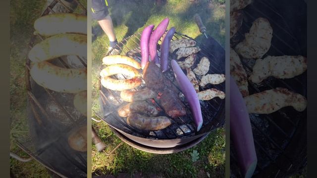 Мясо страуса,сосиски собственного производства,картофель и баклажаны. смотреть онлайн