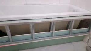 экран ванны с тумбой под плитку и нишей, монтаж гипсокартона. Экран #3.