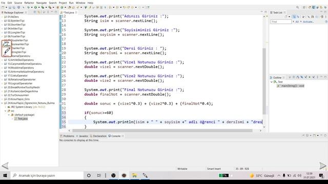 20) Java Dersleri : Not Hesaplama Örneği | PRATİK | ÖRNEK | JAVA | ECLİPSE | CONDITIONAL | смотреть онлайн