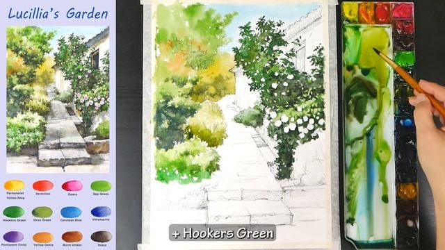 Lucilia's Garden - Landscape Watercolor (sketch & color name, watercolor materials)NAMIL ART смотреть онлайн