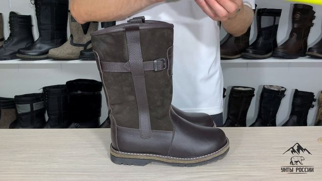 Унты России - монголки мужские натуральные коричневые, войлочнорезиновая подошва, код 60002 смотреть онлайн