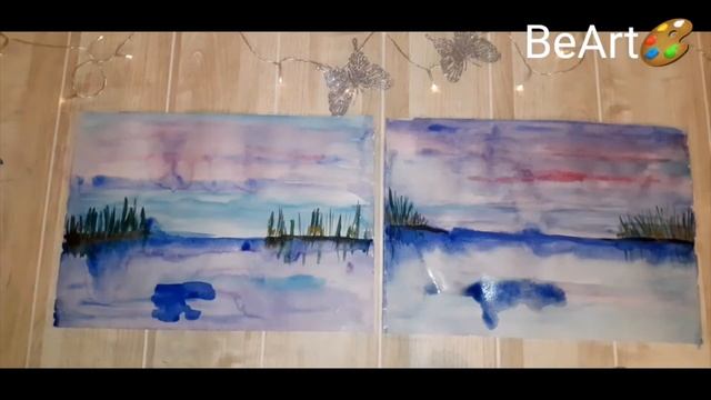 Лебедь на озере. Детские рисунки./Swan on the lake. Children's drawings. смотреть онлайн