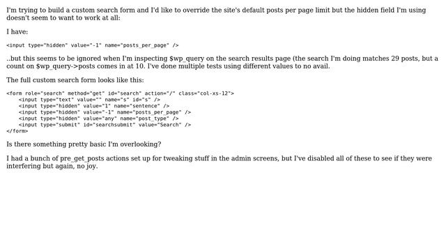 Wordpress: custom search form, posts_per_page value being ignored смотреть онлайн