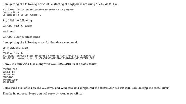 Databases: ORA-00227: corrupt block detected in control file (2 Solutions!!) смотреть онлайн
